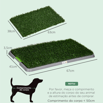 PawHut Resguardo de Treino para Cães com 2 Relvas Artificiais Sanitário para Cães com Grade e Bandeja para Treino de Filhotes no Exterior e Interior 67x41x3,5 cm Verde