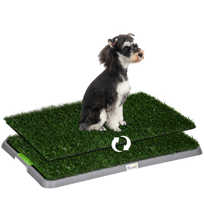 PawHut Resguardo de Treino para Cães com 2 Relvas Artificiais Sanitário para Cães com Grade e Bandeja para Treino de Filhotes no Exterior e Interior 67x41x3,5 cm Verde