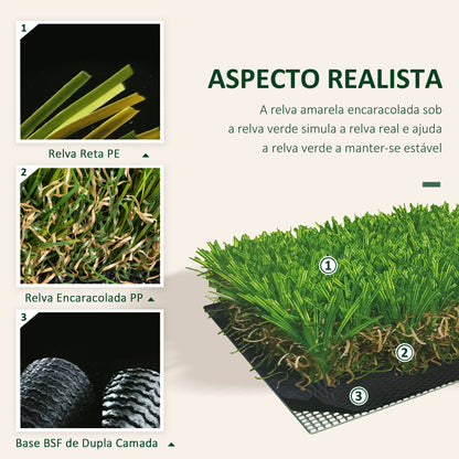 Outsunny Relva Artificial 40 mm Rolo de Relva Artificial de 1x4 m Realista com Orifícios de Drenagem para Varanda Jardim Pátio Verde