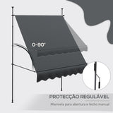 Outsunny Toldo Manual Retrátil com Manivela 200x120x210-300 cm Toldo para Varanda com Altura Ajustável Impermeável e Anti-UV para Jardim Terraço Cinza Escuro