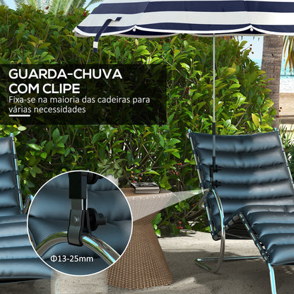 Outsunny Chapéu de Sol de Praia para Cadeira Ø103x97,5 cm Chapéu de Sol para Terraço com Braçadeira Teto Ajustável Abertura Manual Anti-UV Impermeável e Bolsa de Transporte Azul e Branco