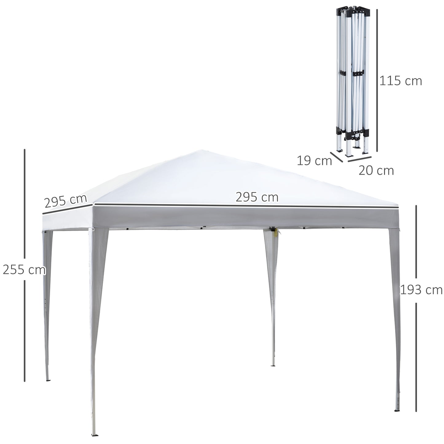 Outsunny Tenda Dobrável 2,95x2,95 cm com Bolsa de Transporte Altura Ajustável Anti-UV e Impermeável para Terraço Pátio e Praia Branco Prateado