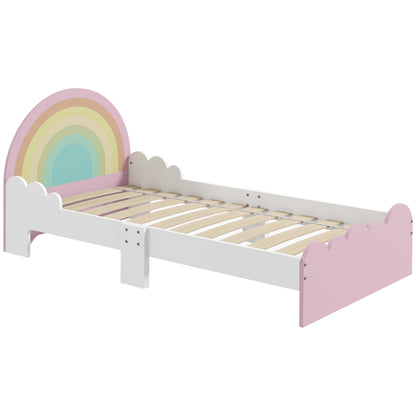 ZONEKIZ Cama para Crianças de 3-6 Anos 143x74x66 cm Cama Infantil de Madeira em Forma de Arco Íris Móvel de Dormitório Moderno Carga 80 kg Rosa