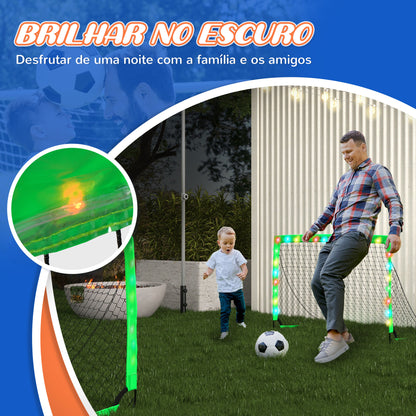 SPORTNOW Conjunto de 2 Balizas de Futebol para Crianças Balizas de Futebol Dobráveis com Luz LED Postes de Fibra de Vidro e Bolsa de Transporte para Jardim Parque 120x90x90 cm Verde