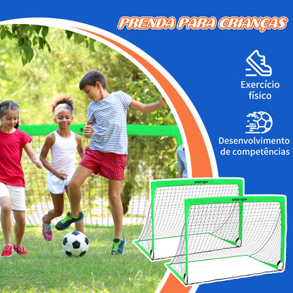 SPORTNOW Conjunto de 2 Balizas de Futebol para Crianças Balizas de Futebol Dobráveis com Luz LED Postes de Fibra de Vidro e Bolsa de Transporte para Jardim Parque 120x90x90 cm Verde