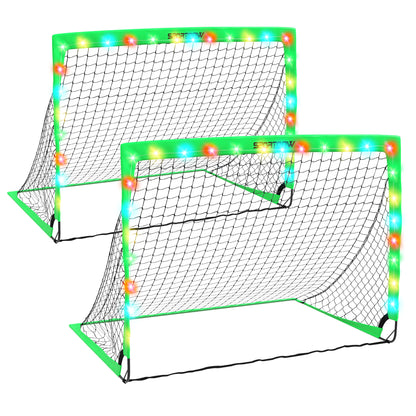 SPORTNOW Conjunto de 2 Balizas de Futebol para Crianças Balizas de Futebol Dobráveis com Luz LED Postes de Fibra de Vidro e Bolsa de Transporte para Jardim Parque 120x90x90 cm Verde