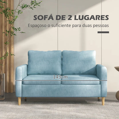 Sofá Dool de 2 Lugares em Tecido Premium com 2 Bolsos Laterais - Azul - 143x76x83 cm - Design Nórdico