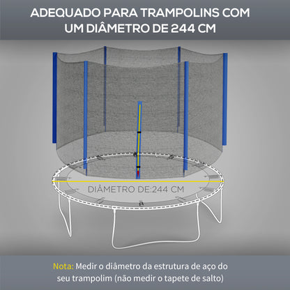 SPORTNOW Rede de Segurança para Trampolim Ø244 cm Rede de Substituição de Trampolins para Exterior e Porta com Fecho de Correr para 6 Postes Azul