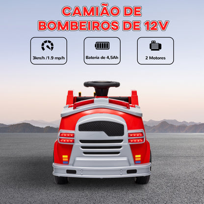 AIYAPLAY Carro Elétrico para Crianças acima de 3 Anos Caminhão de Bombeiros Elétrico para Crianças com Bateria de 12V Sirene Faróis Buzina e Música 86x49x52 cm Vermelho