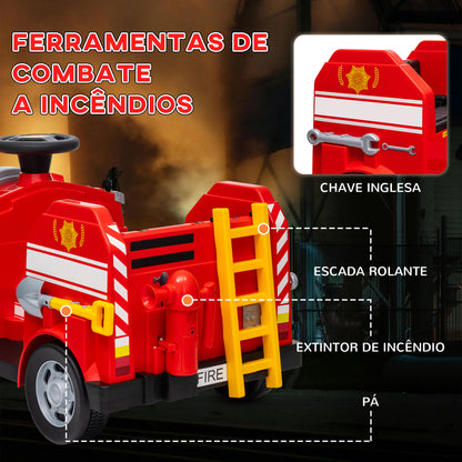 AIYAPLAY Carro Elétrico para Crianças acima de 3 Anos Caminhão de Bombeiros Elétrico para Crianças com Bateria de 12V Sirene Faróis Buzina e Música 86x49x52 cm Vermelho