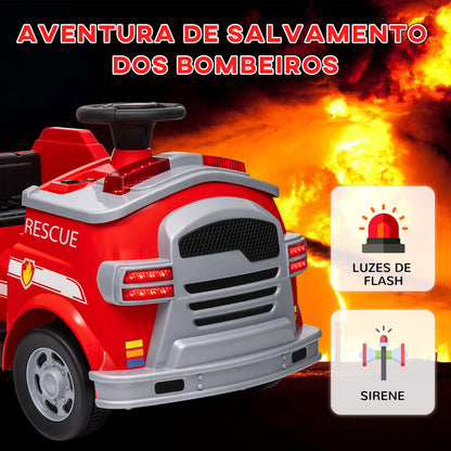 AIYAPLAY Carro Elétrico para Crianças acima de 3 Anos Caminhão de Bombeiros Elétrico para Crianças com Bateria de 12V Sirene Faróis Buzina e Música 86x49x52 cm Vermelho