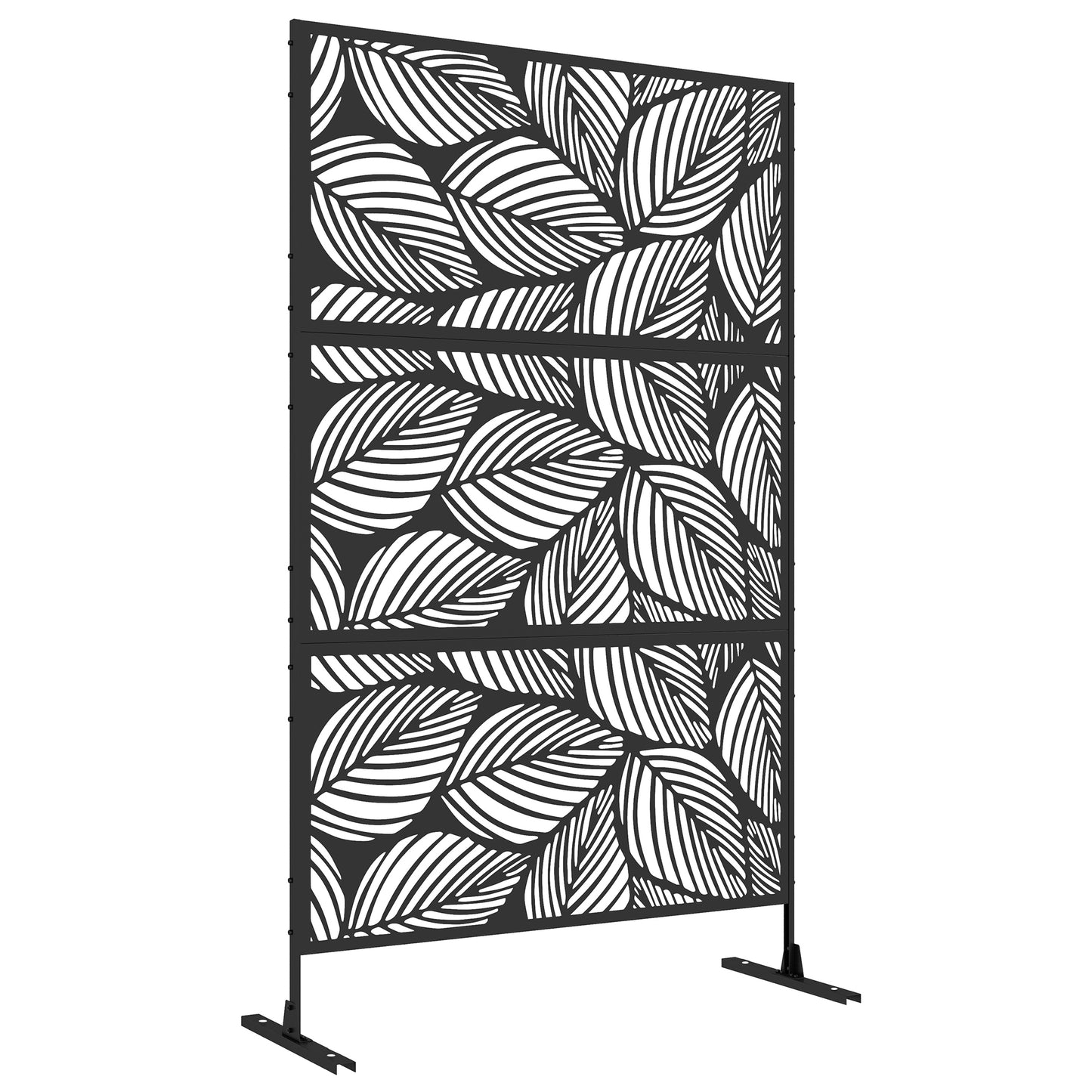 Outsunny Biombo de Exterior Separador de Ambientes com 3 Peças com Padrão de Flores Grande e Estrutura de Aço Ecrã de Privacidade para Pátio Varanda Jardim 122x45x198 cm Preto