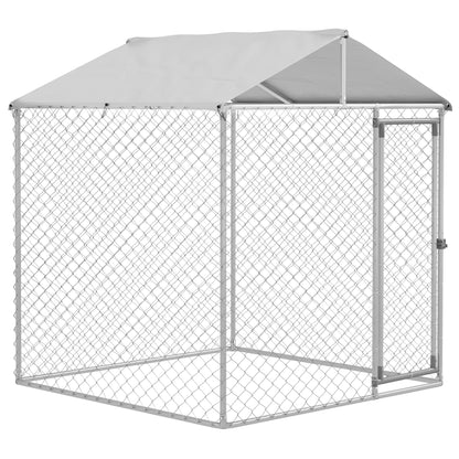 PawHut Canil de Exterior para Cães Médios Gaiola para Cães com Fechadura Estrutura de Aço Toldo Impermeável e Anti-UV 200x200x237 cm Prata