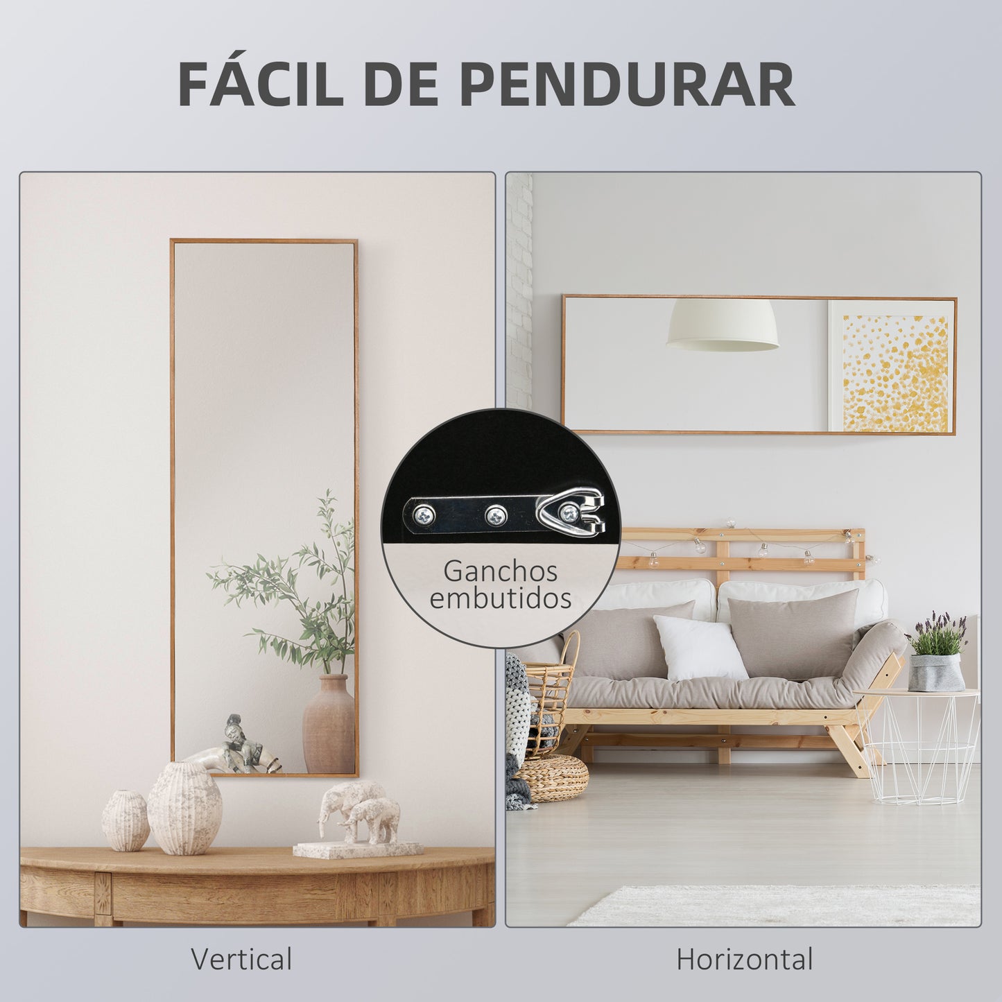 HOMCOM Espelho de Parede 45x125 cm Espelho de Corpo Inteiro de Madeira Estilo Moderno Decoração para Sala de Estar dormitório Entrada Madeira