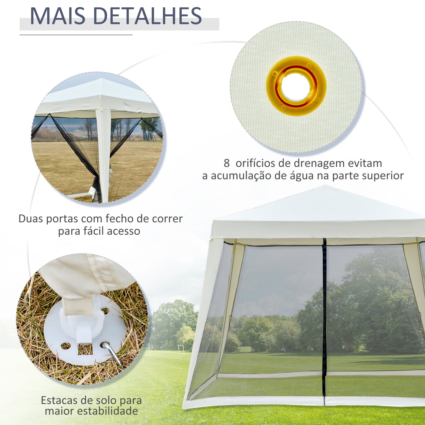 Outsunny Tenda de Jardim 3x3m Tenda com 4 Partes Laterais Rede Mosquiteira com Zíper Proteção UV para Patio Bege