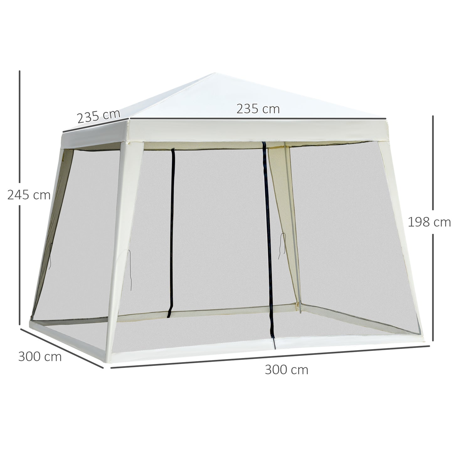 Outsunny Tenda de Jardim 3x3m Tenda com 4 Partes Laterais Rede Mosquiteira com Zíper Proteção UV para Patio Bege