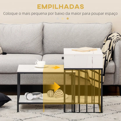 Conjunto de 2 Mesas Bald com Estilo de Mármore - Design Nórdico