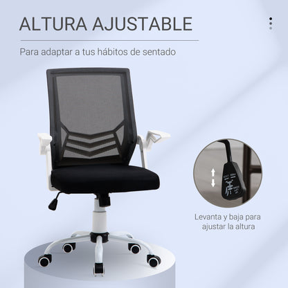 Vinsetto Cadeira de Escritório Ergonômica Cadeira de Escritório Giratória com Altura Ajustável Apoio para os Braços Dobrável Suporte Lombar e Encosto Transpirável 62,5x55x94-104cm Preto