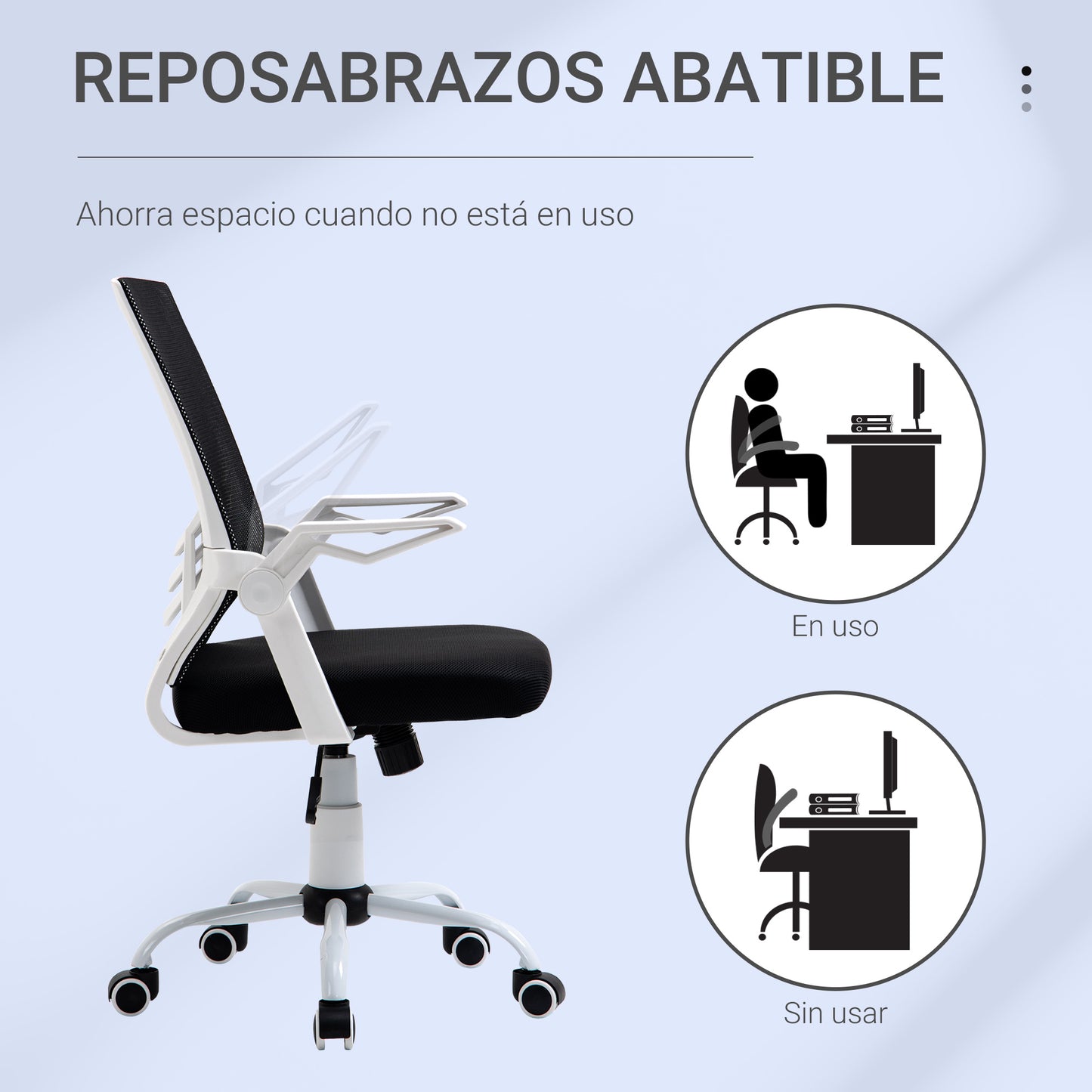 Vinsetto Cadeira de Escritório Ergonômica Cadeira de Escritório Giratória com Altura Ajustável Apoio para os Braços Dobrável Suporte Lombar e Encosto Transpirável 62,5x55x94-104cm Preto