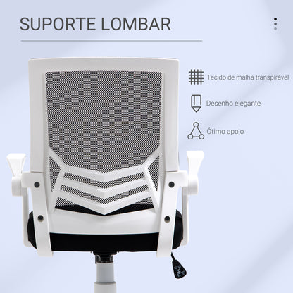 Vinsetto Cadeira de Escritório Ergonômica Cadeira de Escritório Giratória com Altura Ajustável Apoio para os Braços Dobrável Suporte Lombar e Encosto Transpirável 62,5x55x94-104cm Preto