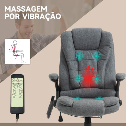 Cadeira de Escritório Urnit Reclinável com 6 Pontos de Massagem e Aquecimento - Cinzento - Design Moderno