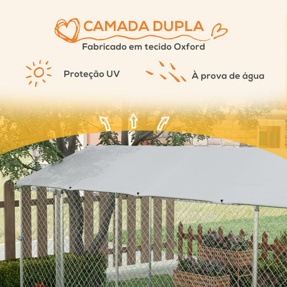 PawHut Canil de Exterior para Cães Parque para Cães com 1 Porta Estrutura de Aço Toldo Impermeável e Anti-UV 600x230x230 cm Prata