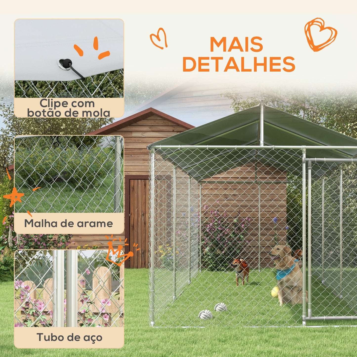 PawHut Canil de Exterior para Cães Parque para Cães com 1 Porta Estrutura de Aço Toldo Impermeável e Anti-UV 600x230x230 cm Prata