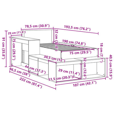 Cama Steve - Sem Colchão - 75x190 cm - Madeira de Pinho Maciça - Cor Branco