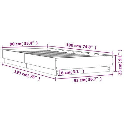 Estrutura de cama com luzes LED 90x190 cm carvalho sonoma