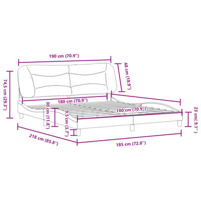 Estrutura de Cama Julie - Com luz LED - 180x200 cm - Tecido Cinzento Escuro