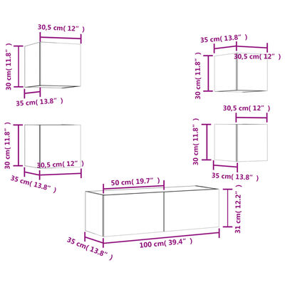 Móveis de Parede p/ TV Helen - 5 Peças - Com Luzes LED - Derivados de Madeira - Cor Branco