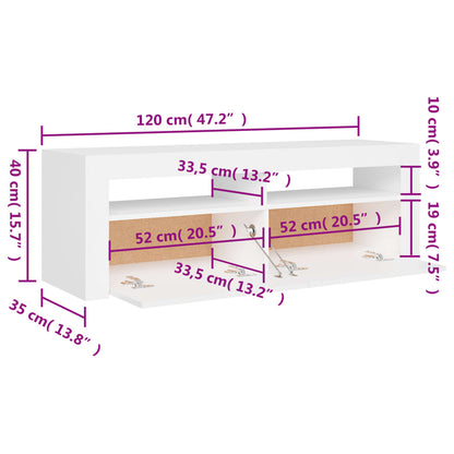 Móvel de TV com luzes LED 120x35x40 cm branco