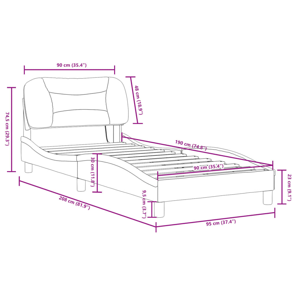 Estrutura de Cama Julie - Com luz LED - 90x190 cm - Tecido Cinzento