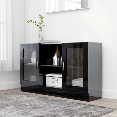 Aparador Vitrine Real de 120 cm - Preto Brilhante - Design Moderno