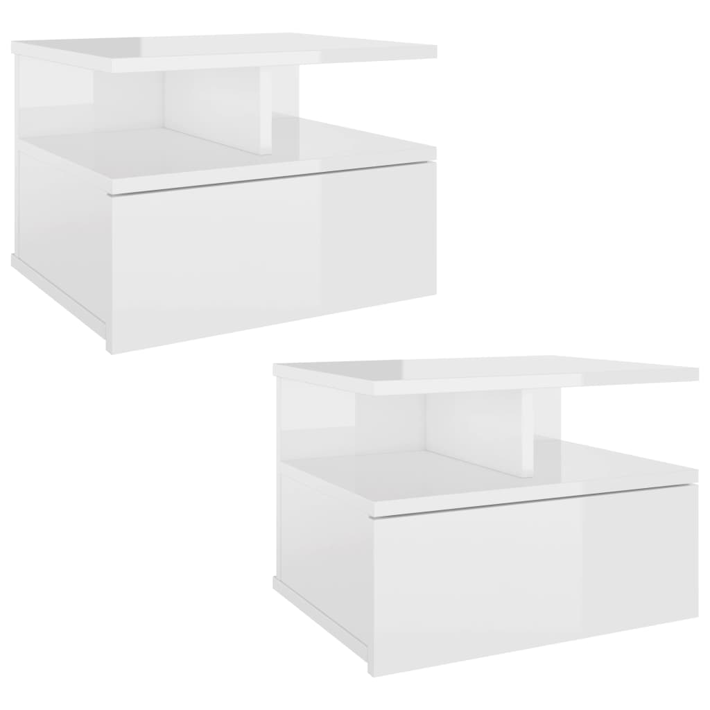 Conjunto de 2 Mesinhas de Cabeceira Float - Branco Brilhante - Design Moderno