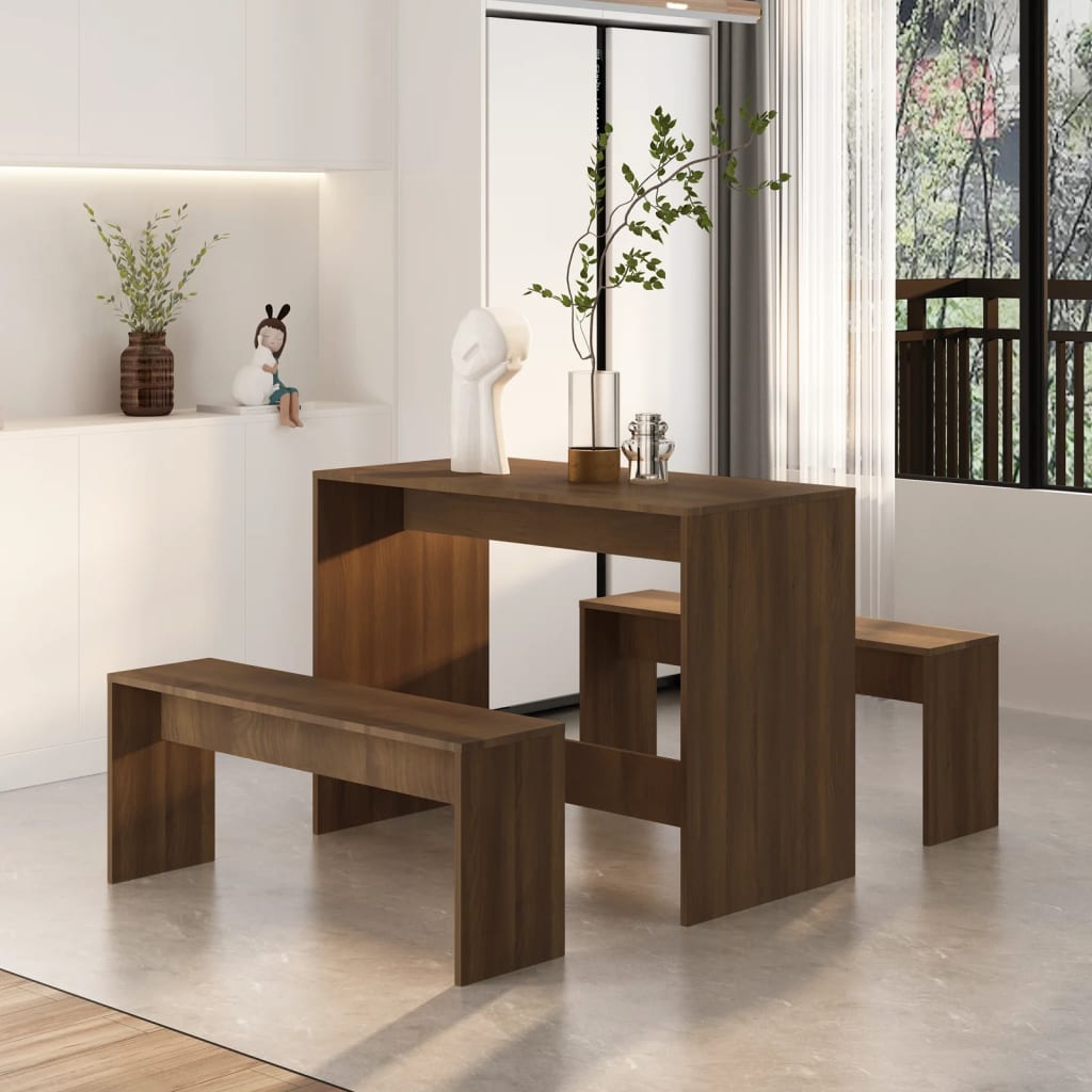 Conjunto de Refeição Apolo Nogueira - 2 Bancos e 1 Mesa de Jantar - Design Moderno