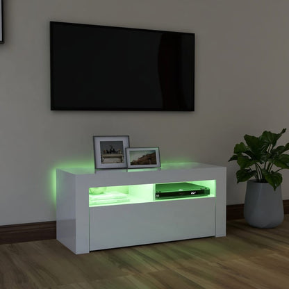 Móvel de TV Ibere com Luzes LED - 90cm - Branco Brilhante- Design Moderno