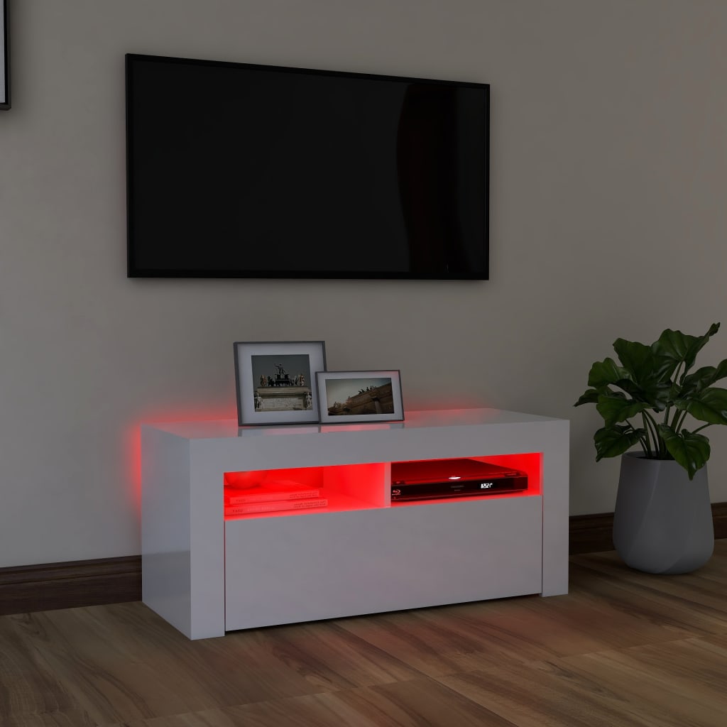 Móvel de TV Ibere com Luzes LED - 90cm - Branco Brilhante- Design Moderno