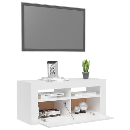 Móvel de TV Ibere com Luzes LED - 90cm - Branco Brilhante- Design Moderno