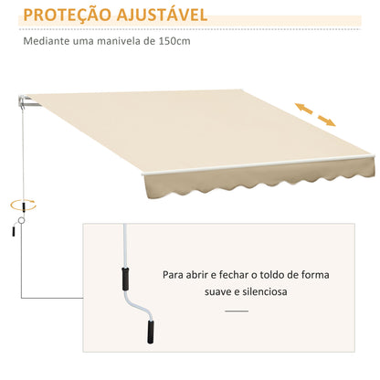 Outsunny Toldo Manual Retrátil com Manivela 295x245cm Toldo Enrolável Alumínio com Proteção Solar para Janela Portas Balcão Terraço Exterior Bege