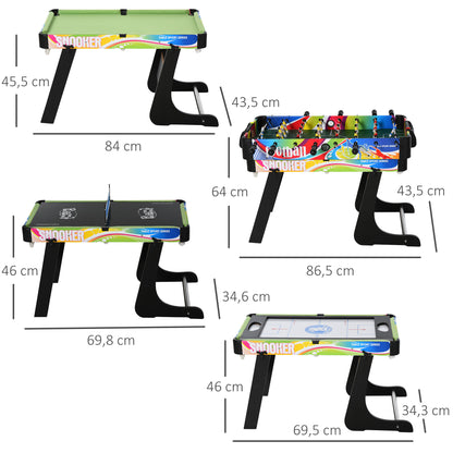 HOMCOM Mesa de vários jogos Mesa de jogos projeto 4 em 1 Futebol de mesa Hóquei Bilhar Tênis de mesa jogos para crianças e adultos Acessórios incluídos Diversão 86.5x43.5x64 cm