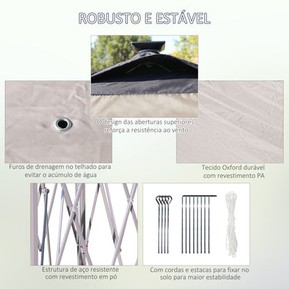 Outsunny Tenda Dobrável Exterior 3,3x3,3x2,9 m com Luzes LED e Controle Remoto Tenda de Jardim com 4 Mosquiteiras Removíveis e Bolsa de Transporte para Acampamento Festas Bege