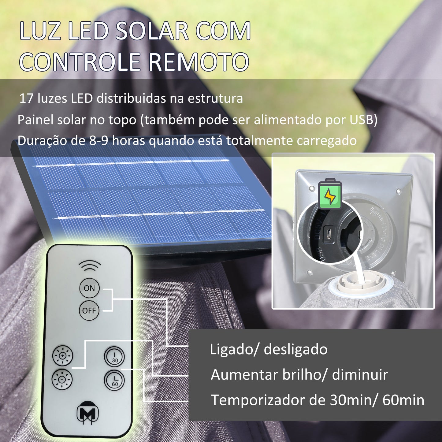 Outsunny Tenda Dobrável Exterior 3,3x3,3x2,9 m com Luzes LED e Controle Remoto Tenda de Jardim com 4 Mosquiteiras Removíveis e Bolsa de Transporte para Acampamento Festas Bege