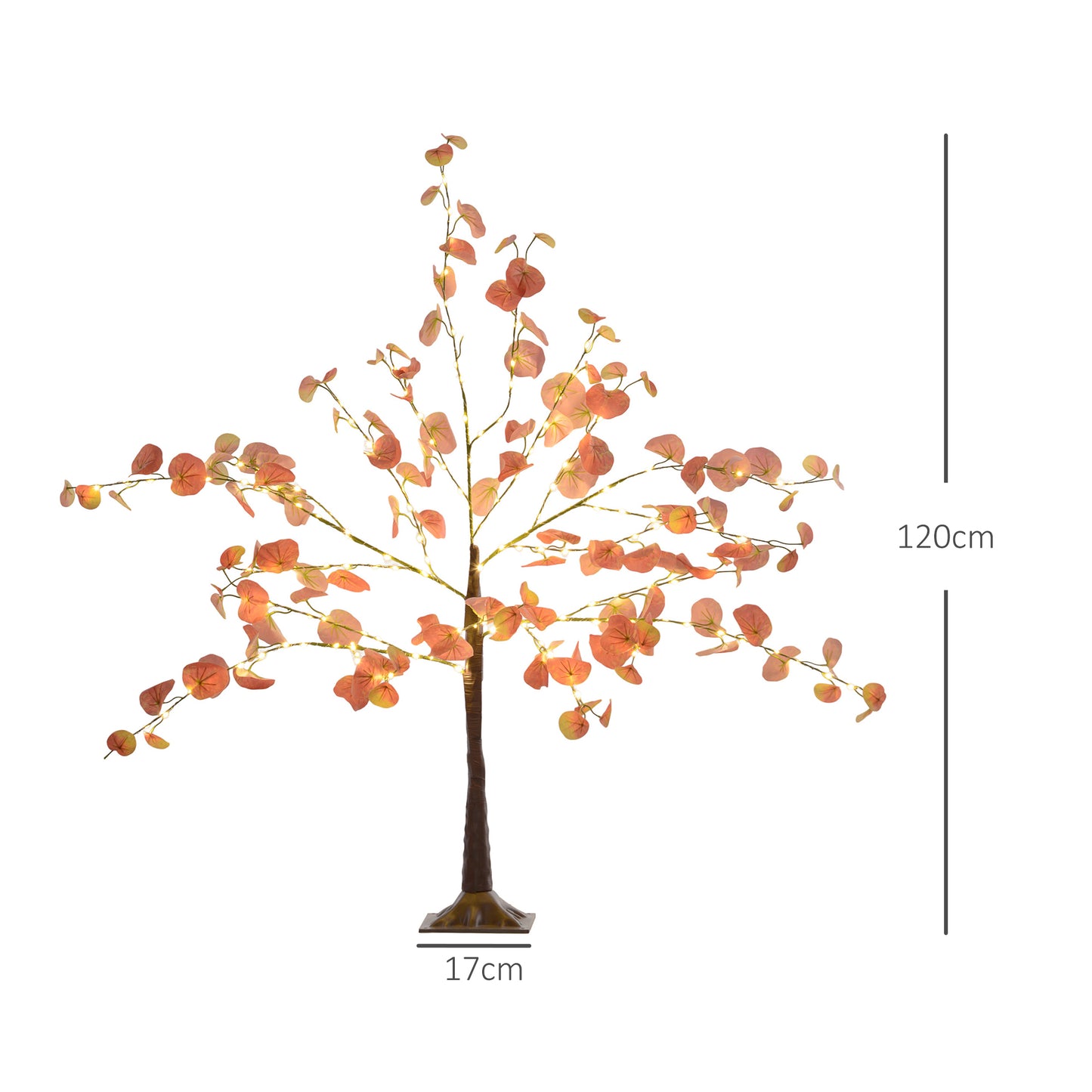 HOMCOM Árvore de Eucalipto Artificial 120 cm Árvore Artificial com 175 Luzes LED e Base Decoração para Interior e Exterior Laranja e Marrom