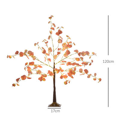 HOMCOM Árvore de Eucalipto Artificial 120 cm Árvore Artificial com 175 Luzes LED e Base Decoração para Interior e Exterior Laranja e Marrom