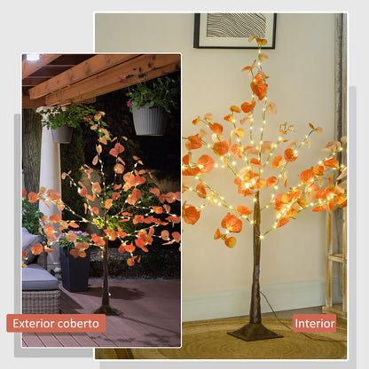 HOMCOM Árvore de Eucalipto Artificial 120 cm Árvore Artificial com 175 Luzes LED e Base Decoração para Interior e Exterior Laranja e Marrom