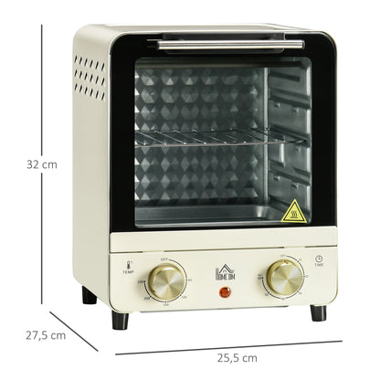 HOMCOM Mini Forno Elétrico 15 Litros 1000W Forno com Temperatura até 230°C Temporizador 60 Minutos Bandeja e Grade 25,5x27,5x32cm Creme