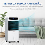 HOMCOM Climatizador Humidificador Refrigerador de Ar com Rodas Depósito de 12L Controlo Remoto 3 Modos de Velocidade Temporizador 12h e Ecrã LED Tátil 38x35x81cm Branco