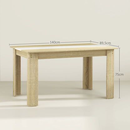 HOMCOM Mesa de Jantar Moderna Mesa para Sala Retangular para 4-6 Pessoas Carga 100 kg 140x89,5x75 cm Branco e Carvalho