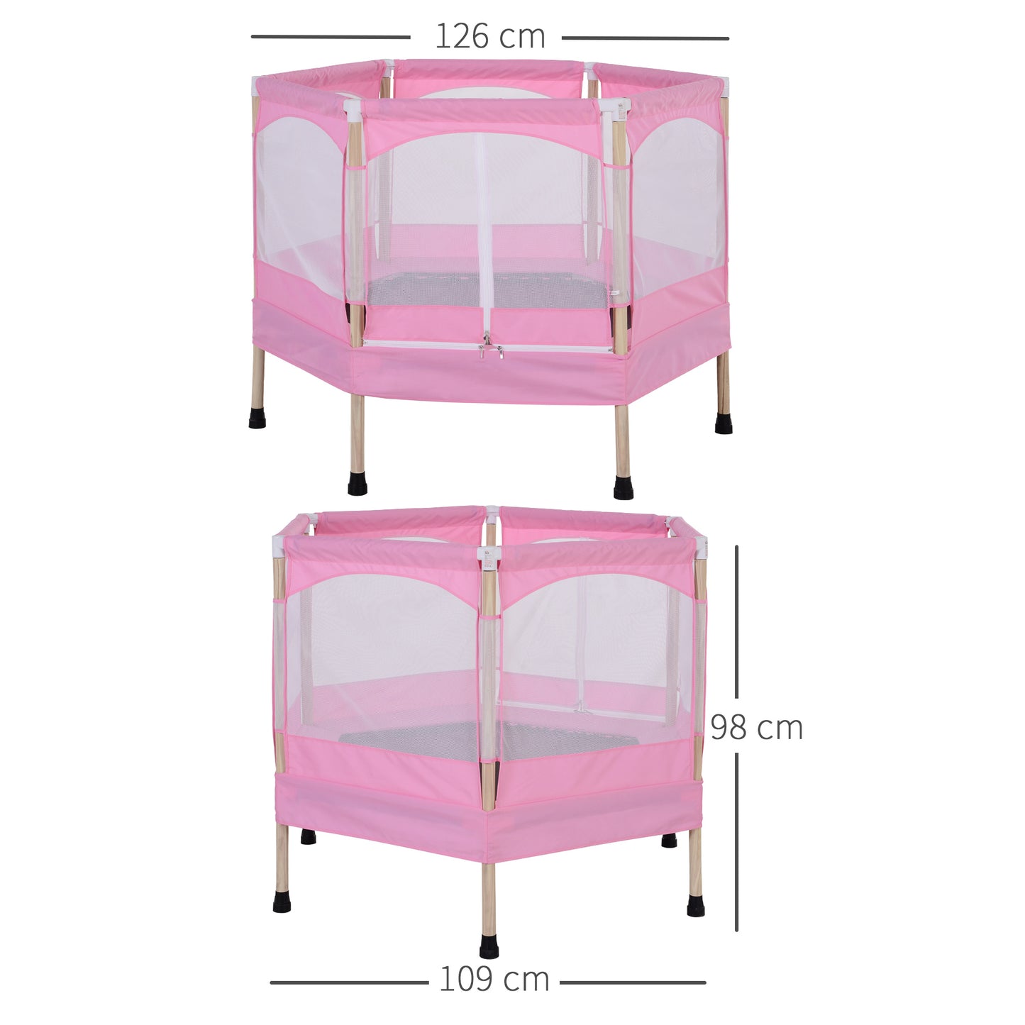 HOMCOM Trampolim para Crianças acima de 3 Anos Trampolim Infantil com Rede de Segurança Carga Máxima 80kg 126x109x98cm Rosa